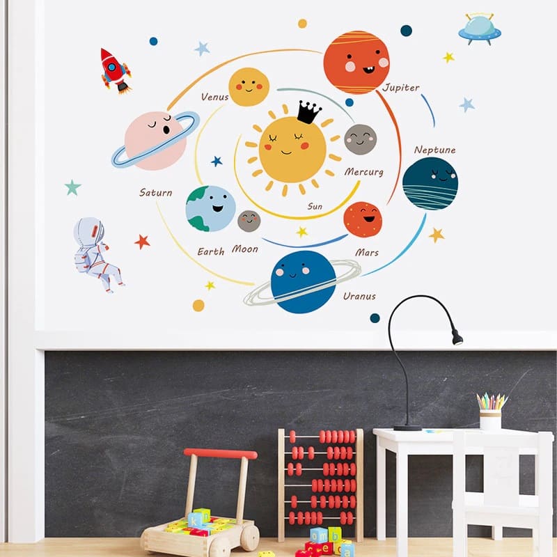 Stickers muraux pour chambre d'enfant motifs fusée et planètes