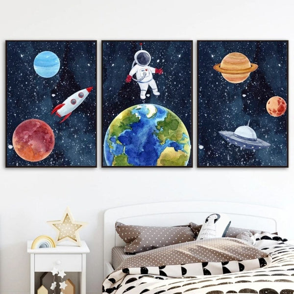Stickers Chambre Garçon - Astronaute dans l'Espace et Planètes - Chien dans  l'Univers