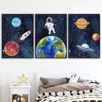 Poster Enfant Astronaute Terre Aquatelle
