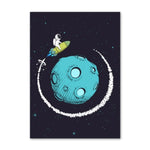 Affiche pour enfant astronaute volant autour de la lune