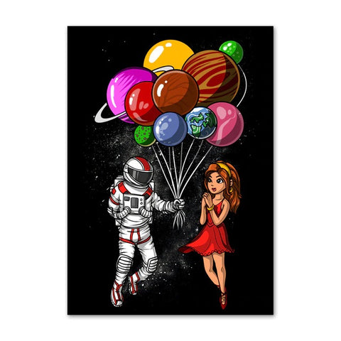 Poster d'un Astronaute offrant des planètes