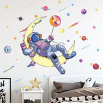 Sticker mural astronaute croissant de lune