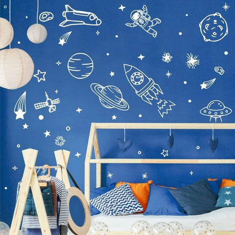 Stickers Muraux Espace Planete Astronaute Autocollants Muraux Mural Stickers  Systeme Solaire Étoiles pour Chambre Enfants Garçon Bébé Pépinière,Multi