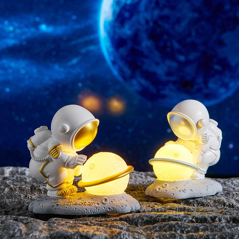 Avizar Veilleuse Astronaute sur Saturne avec Anneau Rose Lumière